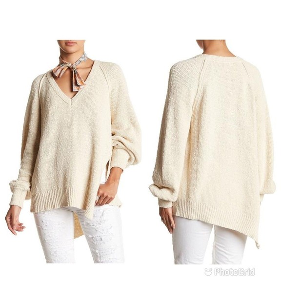 Free People Sweaters - Free People West Coast Asymmetrical Sweater Knit Size Small Oversized Ivory